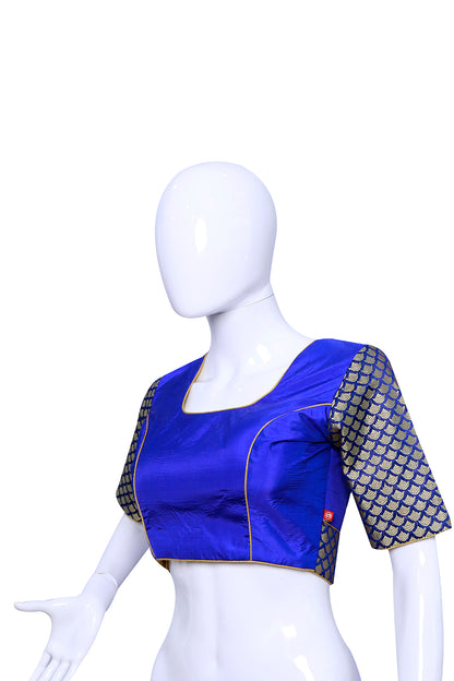 Broad Round Neck Blue Blouse | S3B30