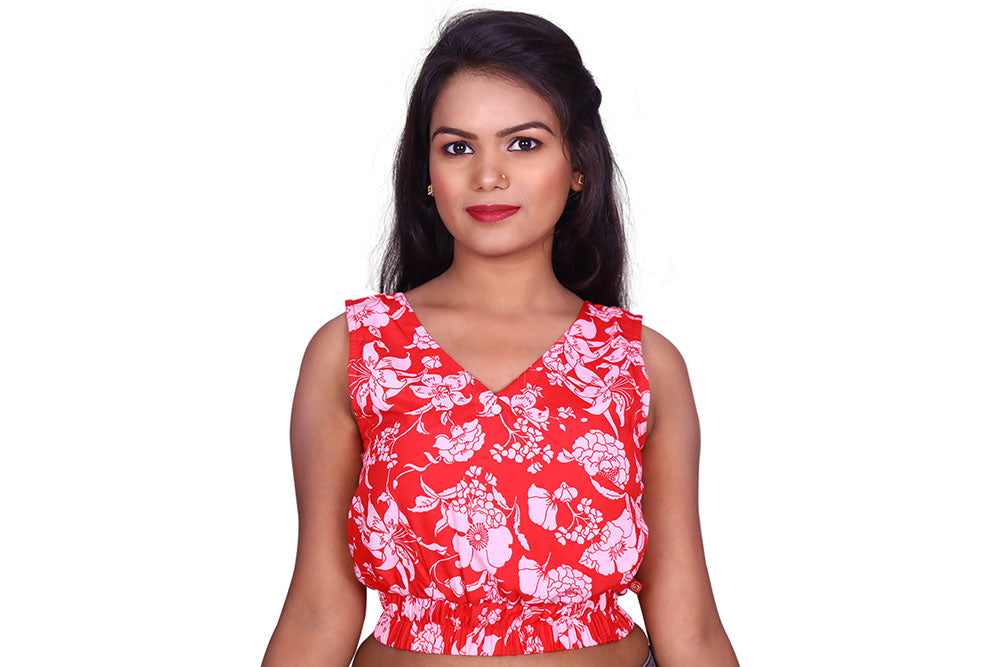 Casual Sleeveless Printed Women Red Top | S3C717