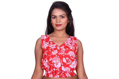 Casual Sleeveless Printed Women Red Top | S3C717