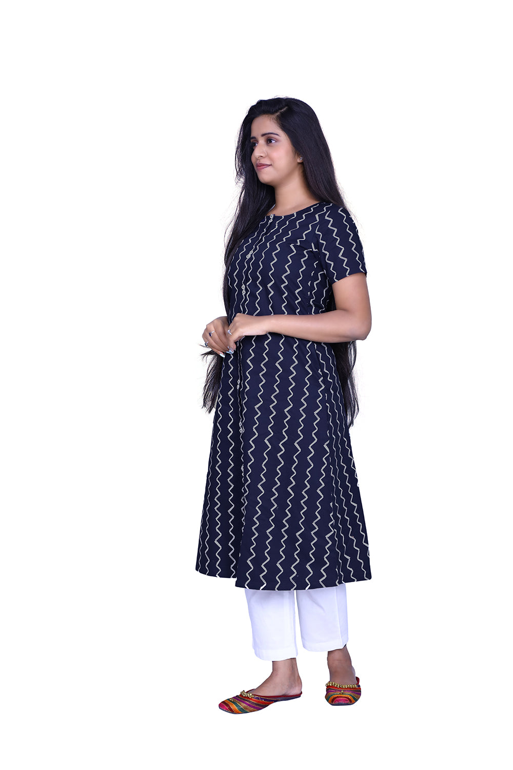 Printed Pure Cotton A-line Kurta | S3K539
