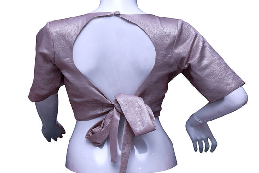 Women Amarnath Pink Satin Round Neck Elbow Sleeves with readymade Blouse | S3B19 | S3B19