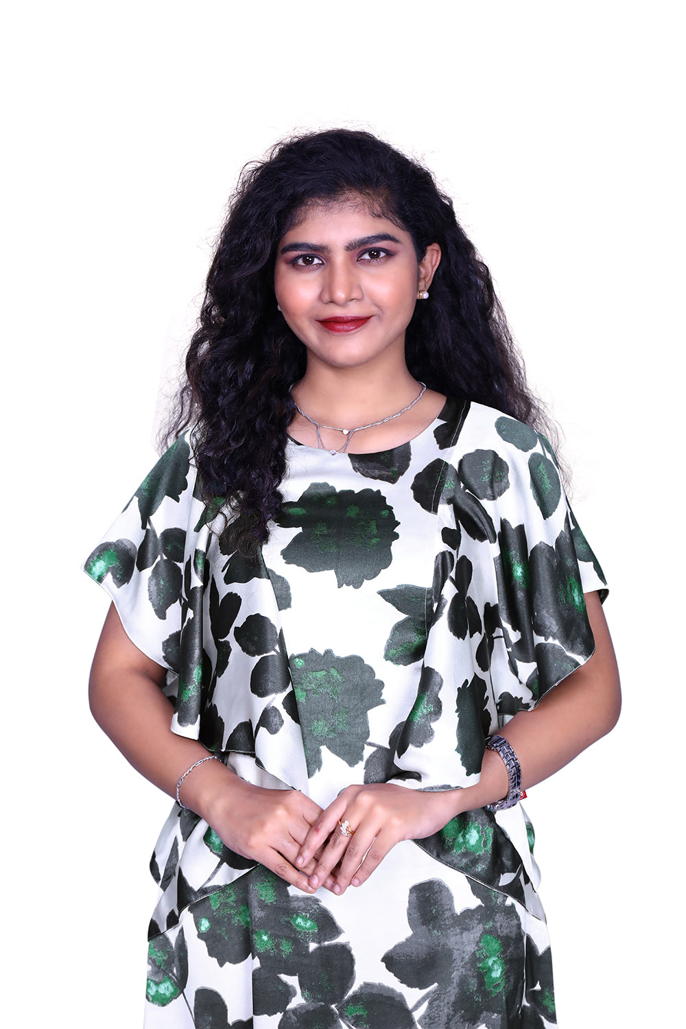 White and Green Floral Print One Piece Maxi | S3D408