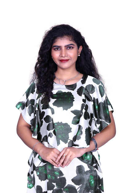 White and Green Floral Print One Piece Maxi | S3D408