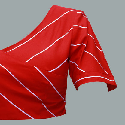 Red Striped V shaped Neck Blouse | S3B9