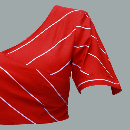 Red Striped V-Neck Blouse – Bold, Modern & Versatile | S3 Fashions | S3B9