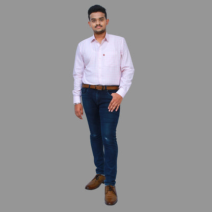Men's White and Pink Checks Full Hands Shirt | S3S721