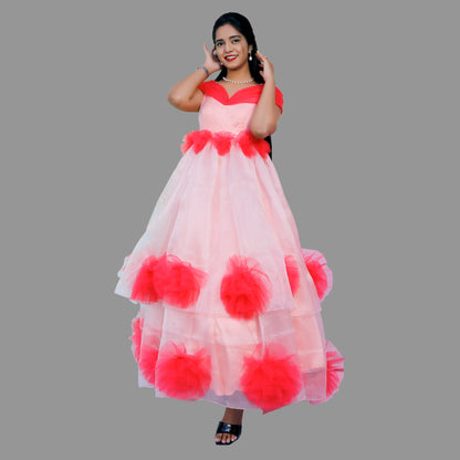 Pink Long Gown With Floral | S3G813