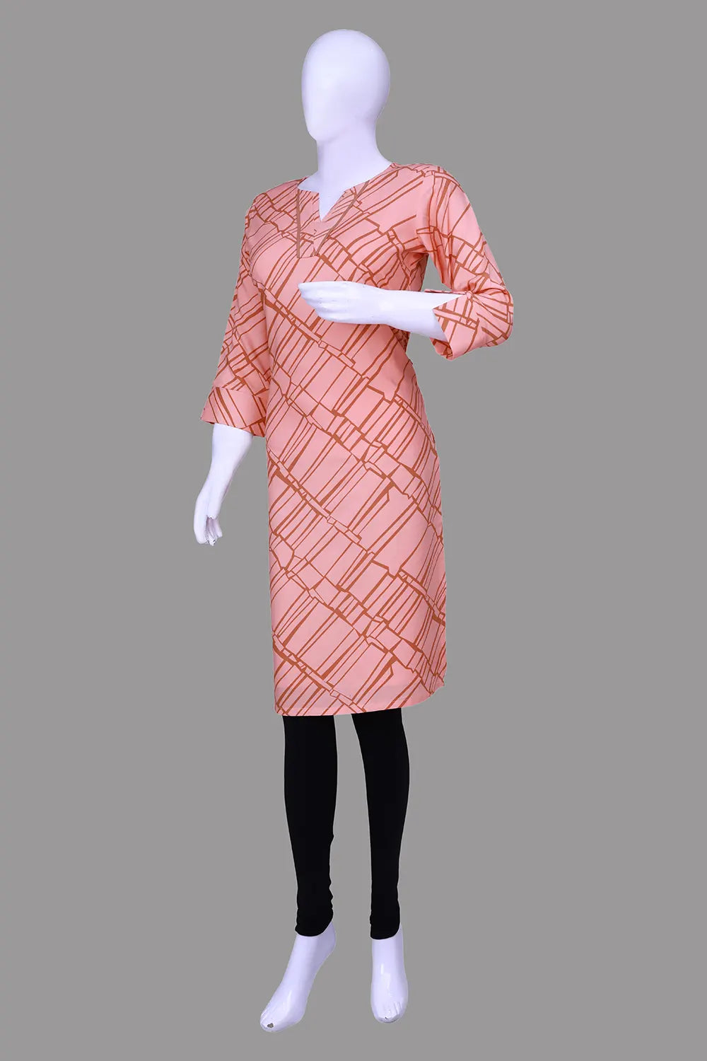 Peach Printed Straight Fit Kurti | S3X137