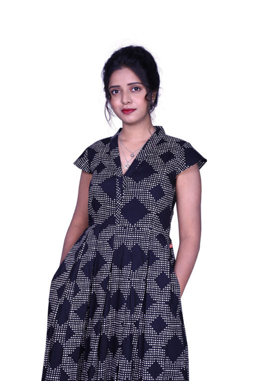 Polka Print Cotton Blend Flared/A-line Gown | S3G830