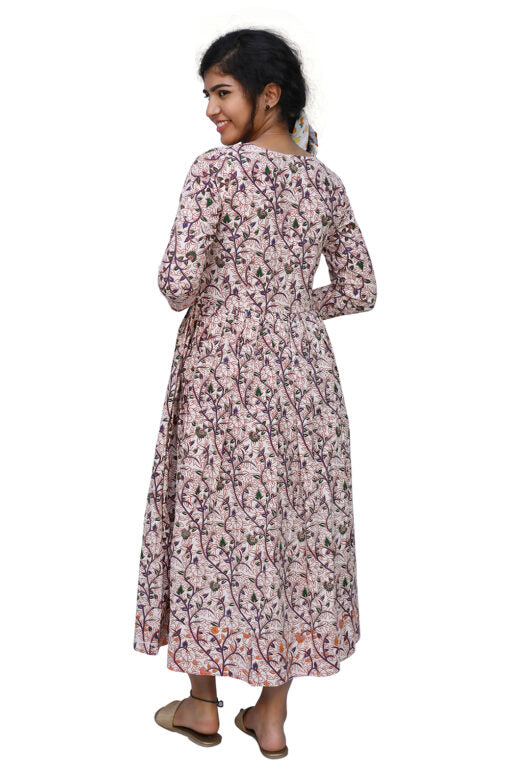 Peach Cotton Floral Print Straight Gown | S3K774
