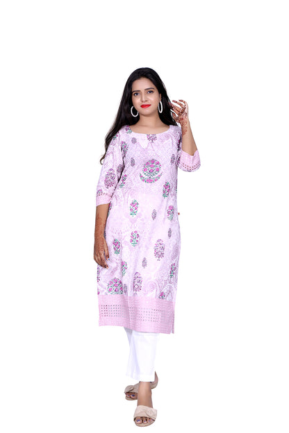 Womens Chikankari Pink Sequin with Thread Embroidery Kurti  | S3K973