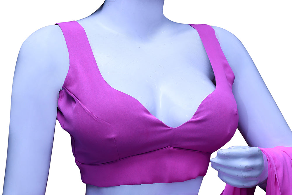 Women Pink Solid  Gerogett Ready Made Padded Blouse | S3B23
