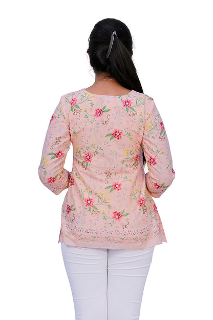 Peach Floral Print Short top | S3K710