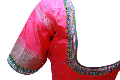 Pink  Thread Work With Maggam Bloues | S3MB6