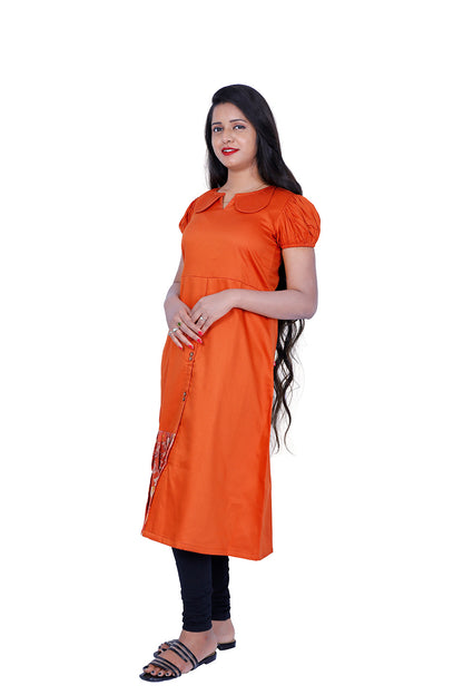 Peter pan Collar Neck with Floral Print Gathered Patch Indo Western Kurti | S3W181