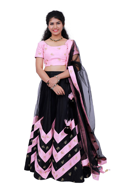 Black and Pink Netted Flared Lehenga Choli | S3BL783