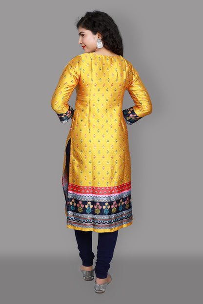 Yellow Floral Print Straight Kurti | S3K1815
