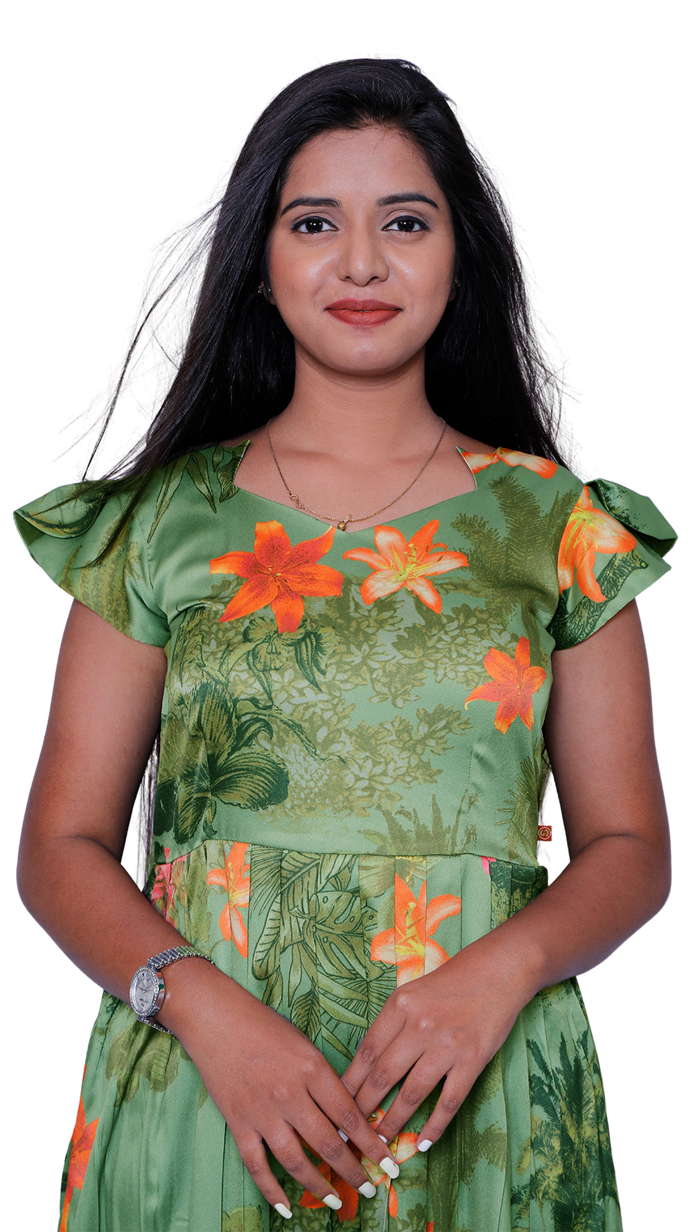 floral Printed satin Straight Gown | S3G656