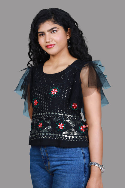 Black Sequin Short Top | S3K976