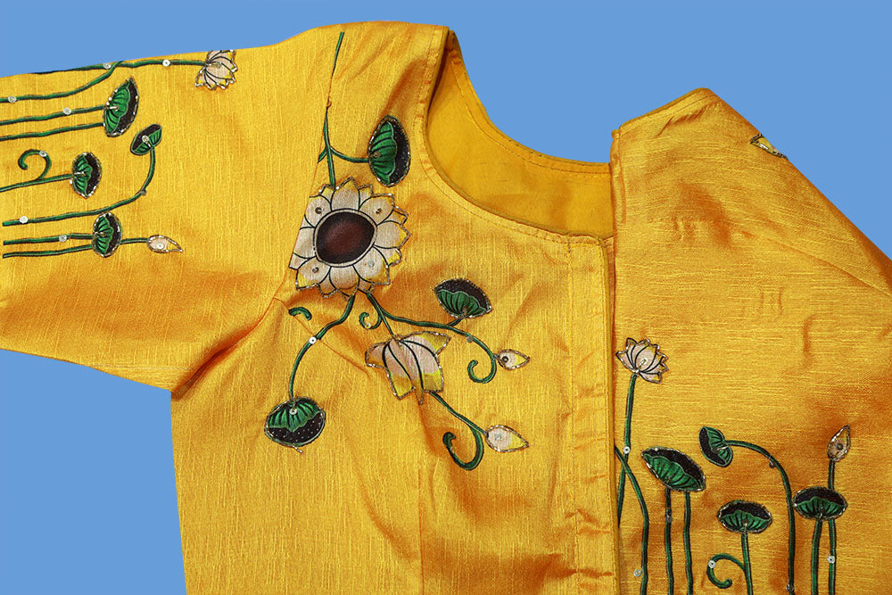 mustared Yellow Pichwai Work Blouse | S3MB42