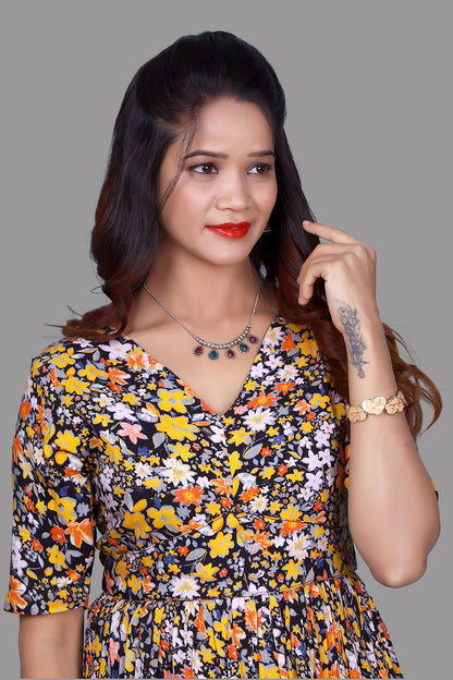 Yellow and orange Floral Print Maxi | S3G1016