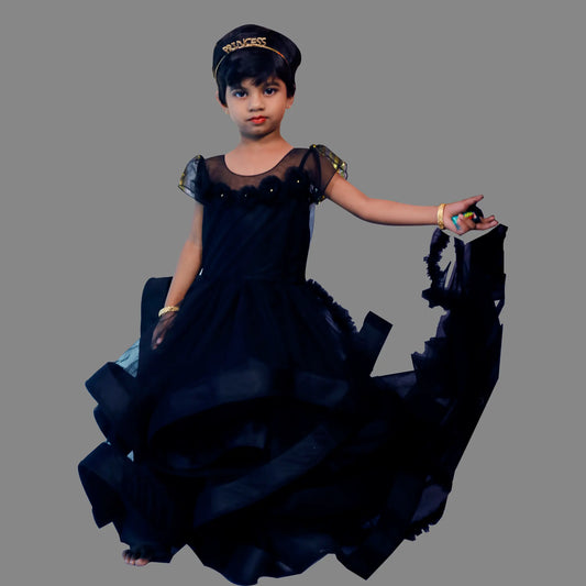 Black netted Ruffled dress | S3G4850