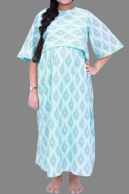 High Neck Abstract Printed Bell Sleeves Maternity  Gown | S3MG1035