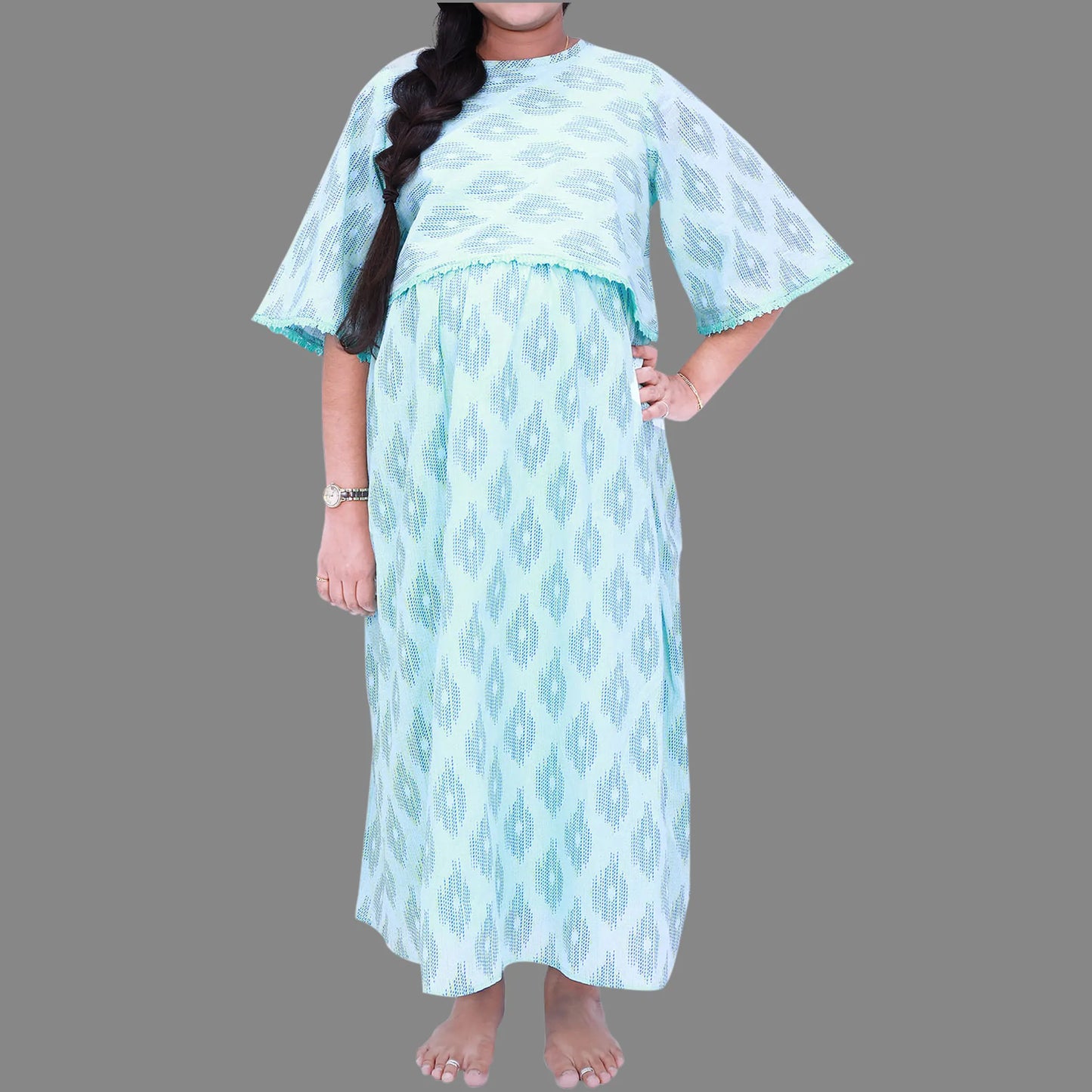 High Neck Abstract Printed Bell Sleeves Maternity  Gown | S3MG1035