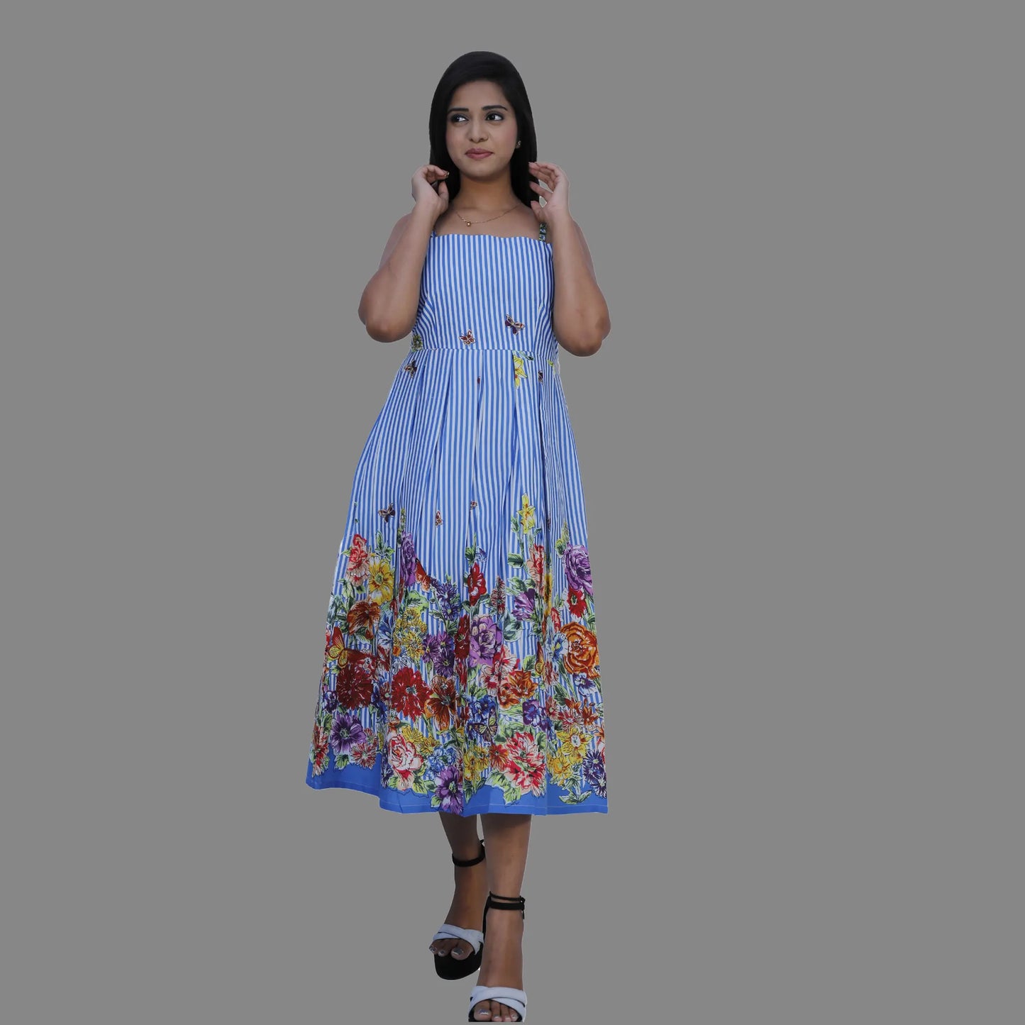 Women Fit and Flare Blue Dress | S3K597