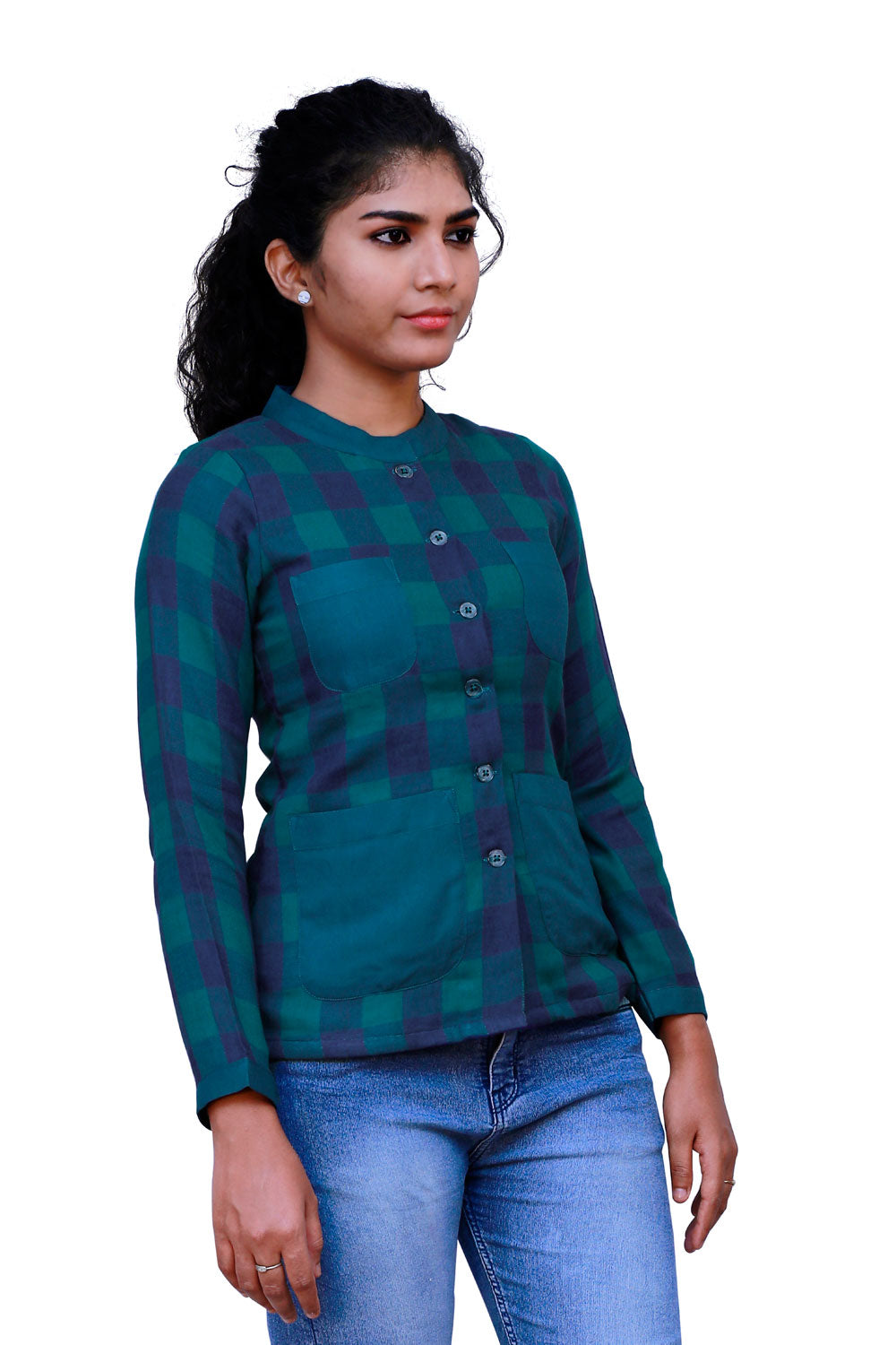Blue and Green check shirt for Women | S3S278