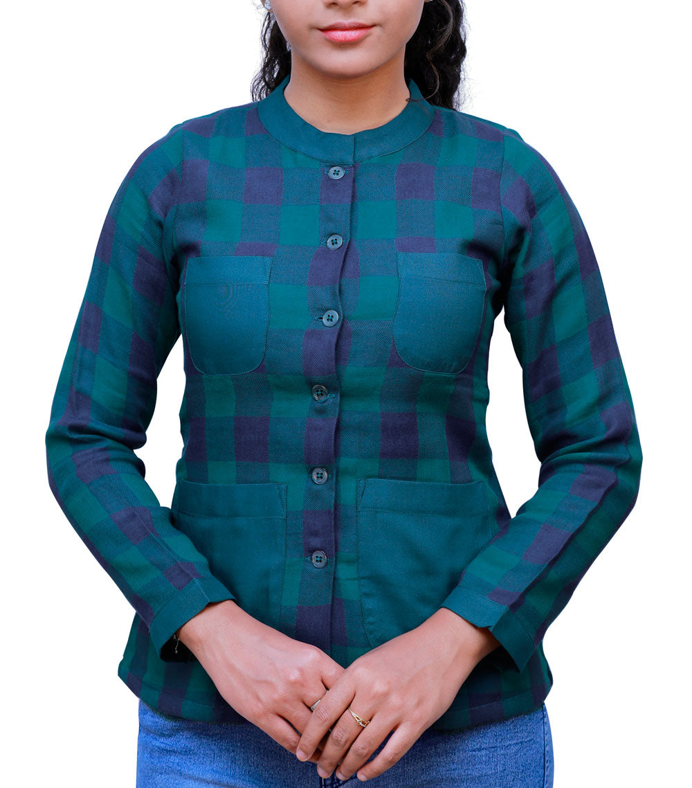 Blue and Green check shirt for Women | S3S278