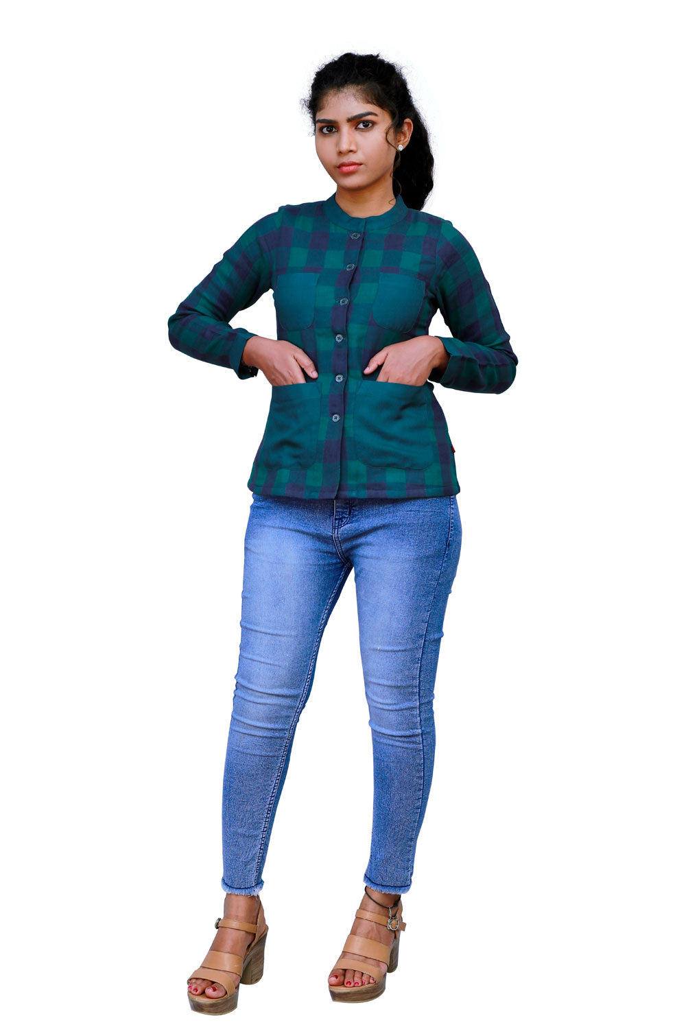 Blue and Green check shirt for Women | S3S278