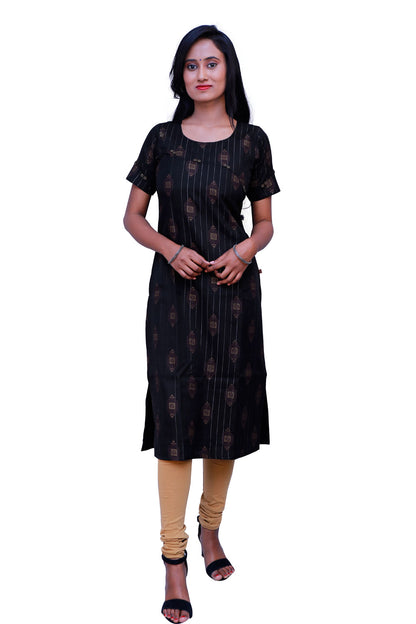 Women Printed Zari Line Straight Kurthi | S3X197