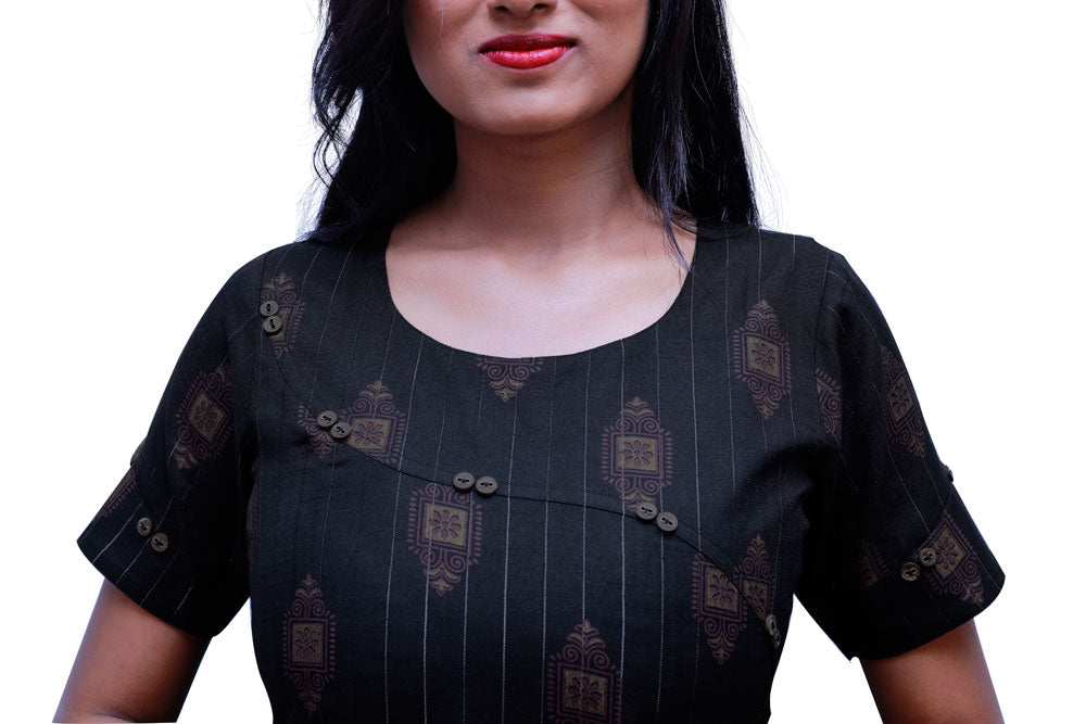 Women Printed Zari Line Straight Kurthi | S3X197