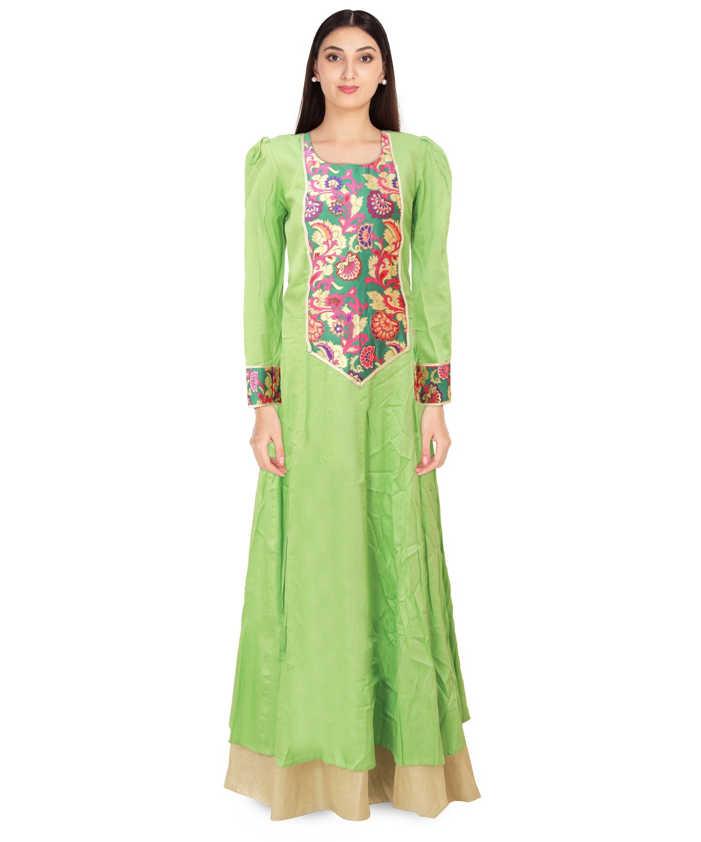 Lime Green Cotton Long Sleeves Anarkali Kurta