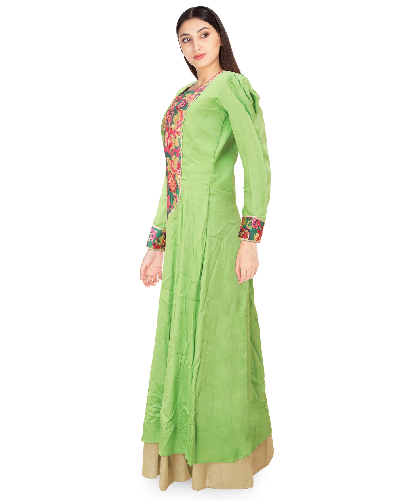 Lime Green Cotton Long Sleeves Anarkali Kurta