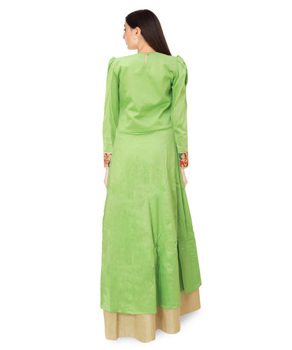 Lime Green Cotton Long Sleeves Anarkali Kurta