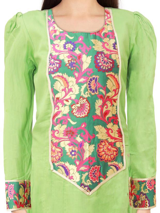 Lime Green Cotton Long Sleeves Anarkali Kurta
