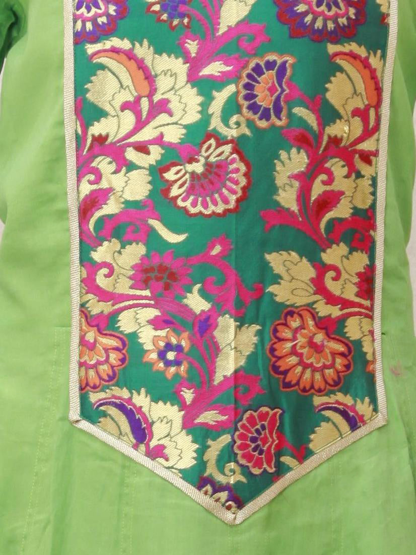 Lime Green Cotton Long Sleeves Anarkali Kurta