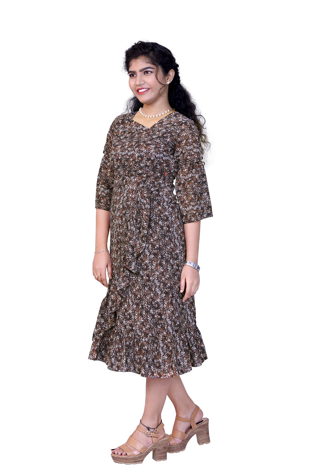 Women Fit and Flare Brown Dress