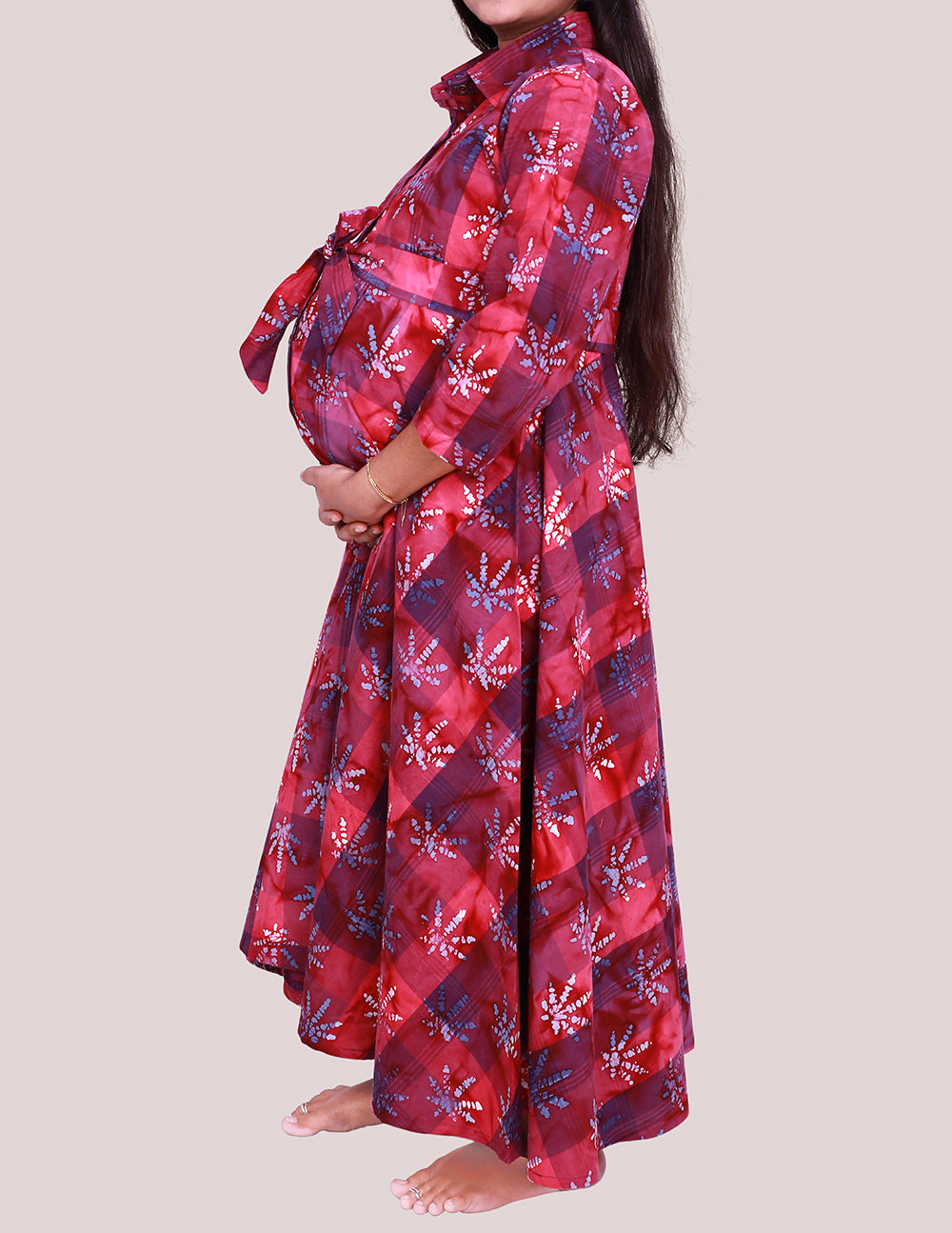 Floral Printed  Maroon Maternity Dress | S3MG1034