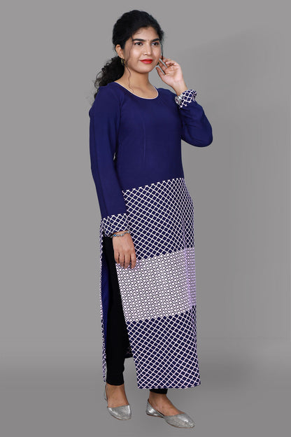 Blue thread work full length kurti | S3K1018