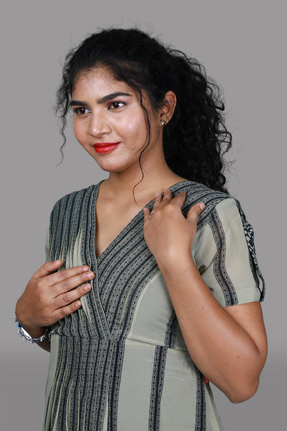 Squirrel grey printed gown |  S3G886