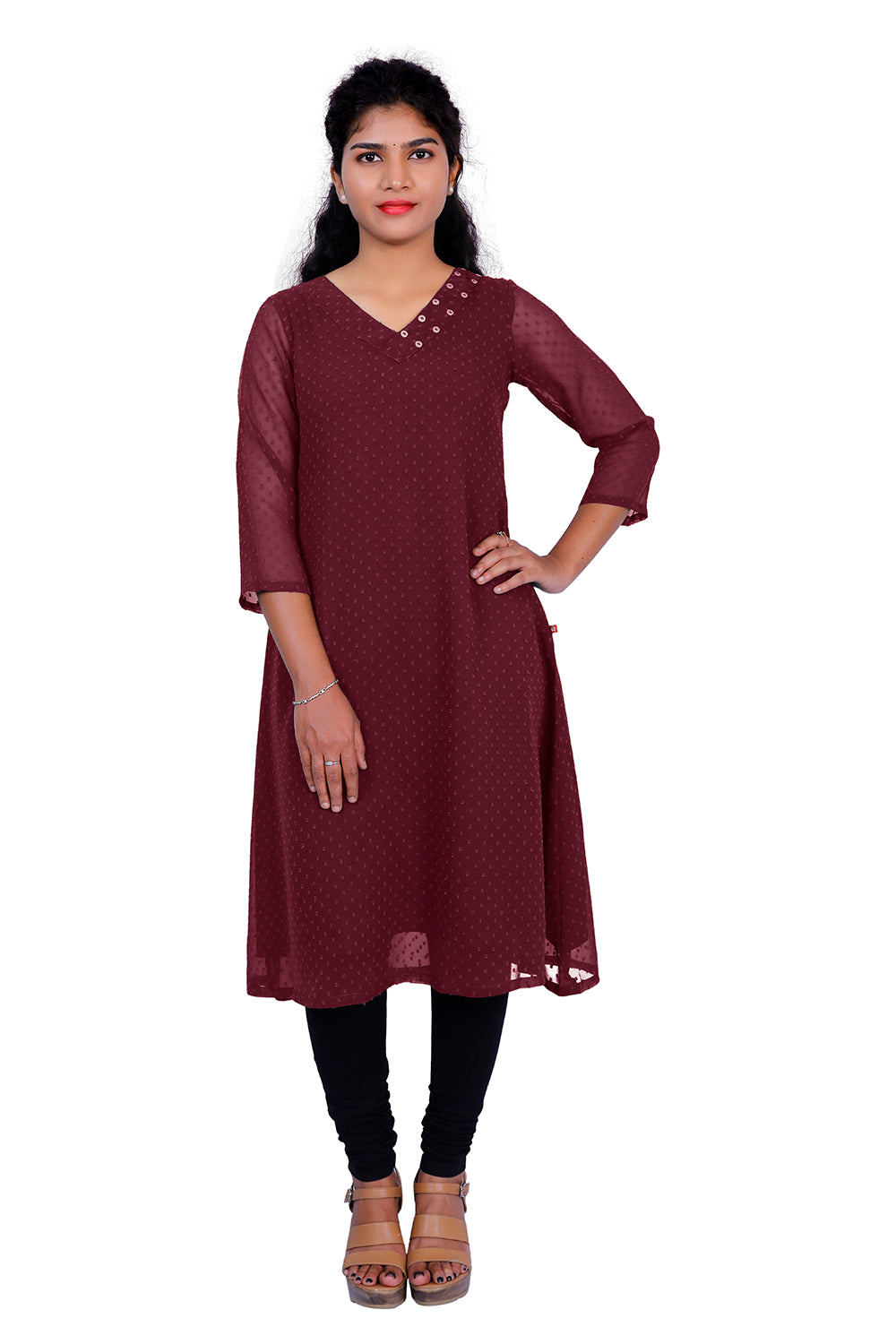 Textured Georgette A-line Kurti | S3K416A