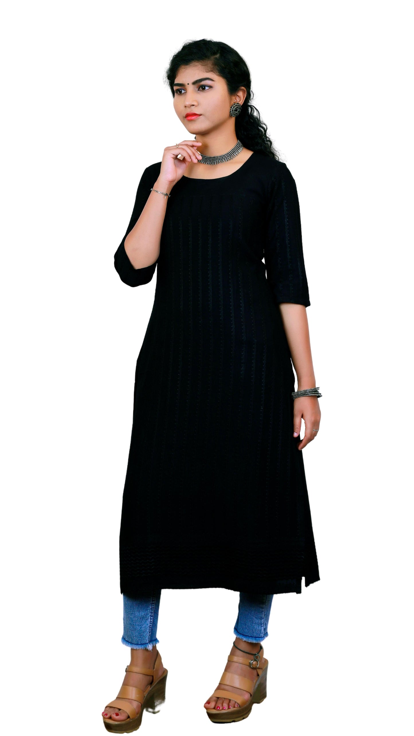Women Black Color Regular Kurti | S3K323