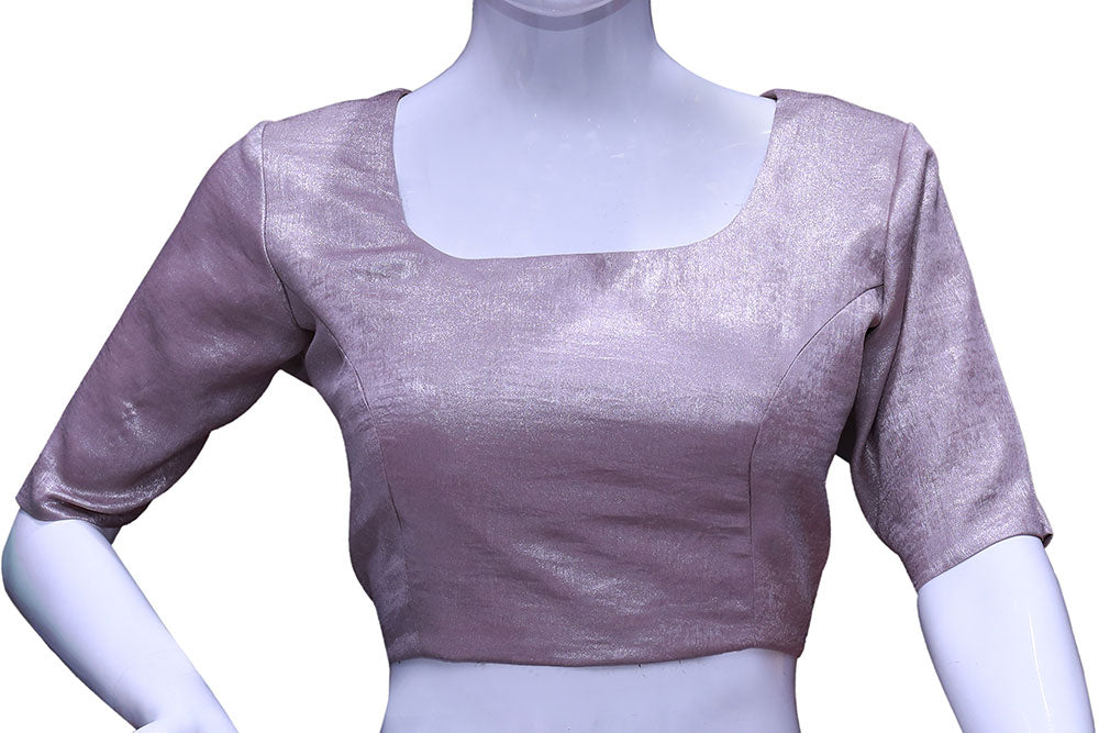 Women Amarnath Pink Satin Round Neck Elbow Sleeves with readymade Blouse | S3B19