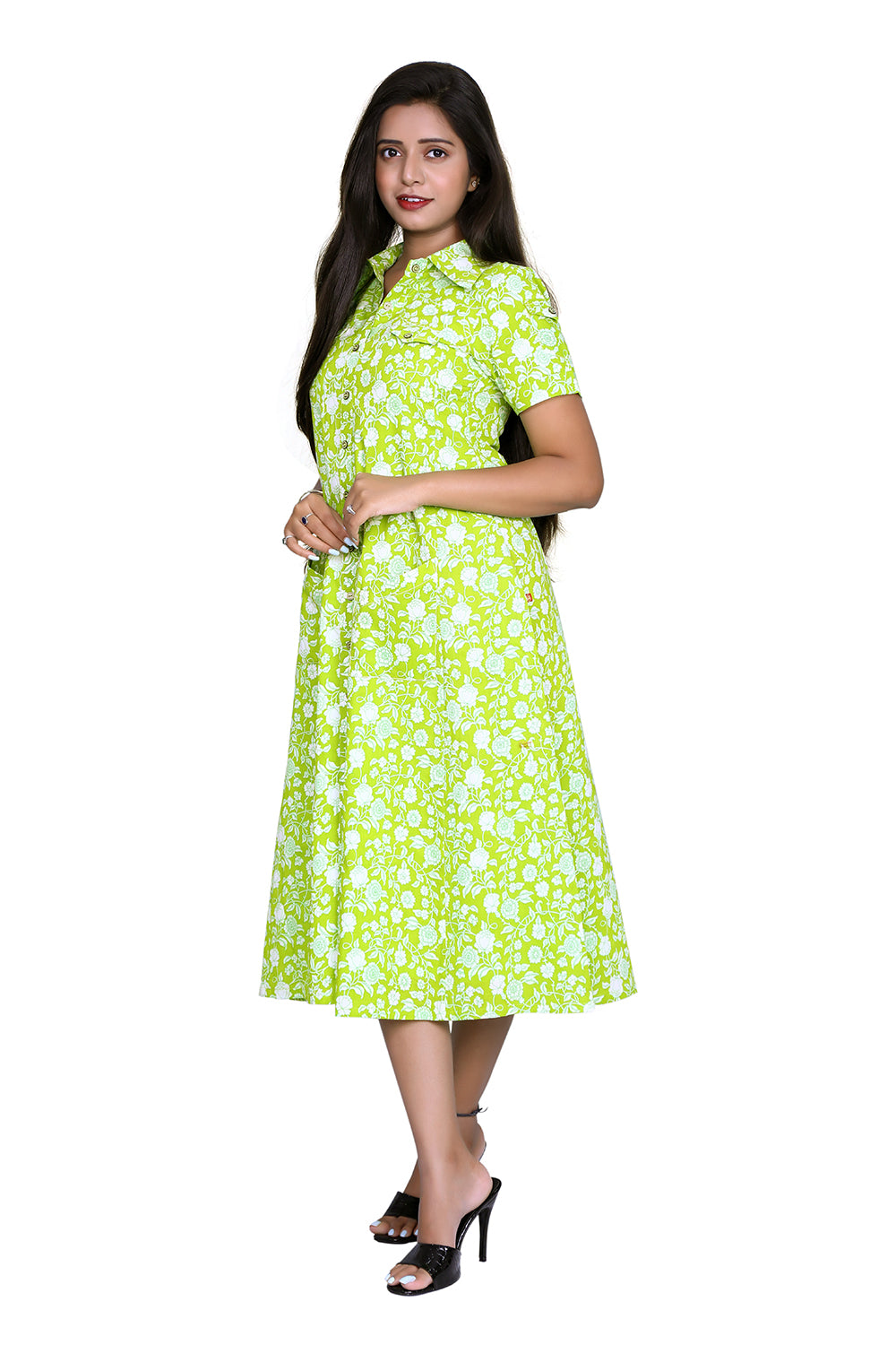 Printed Light Green Cotton Blend A-line Kurta | S3K831