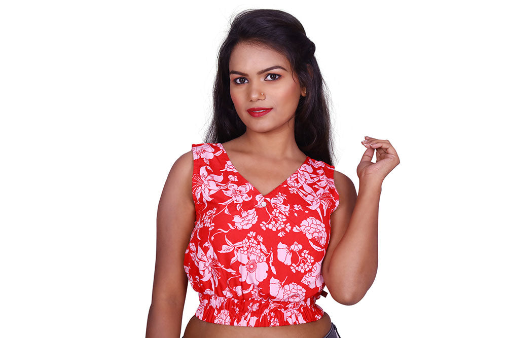 Casual Sleeveless Printed Women Red Top | S3C717