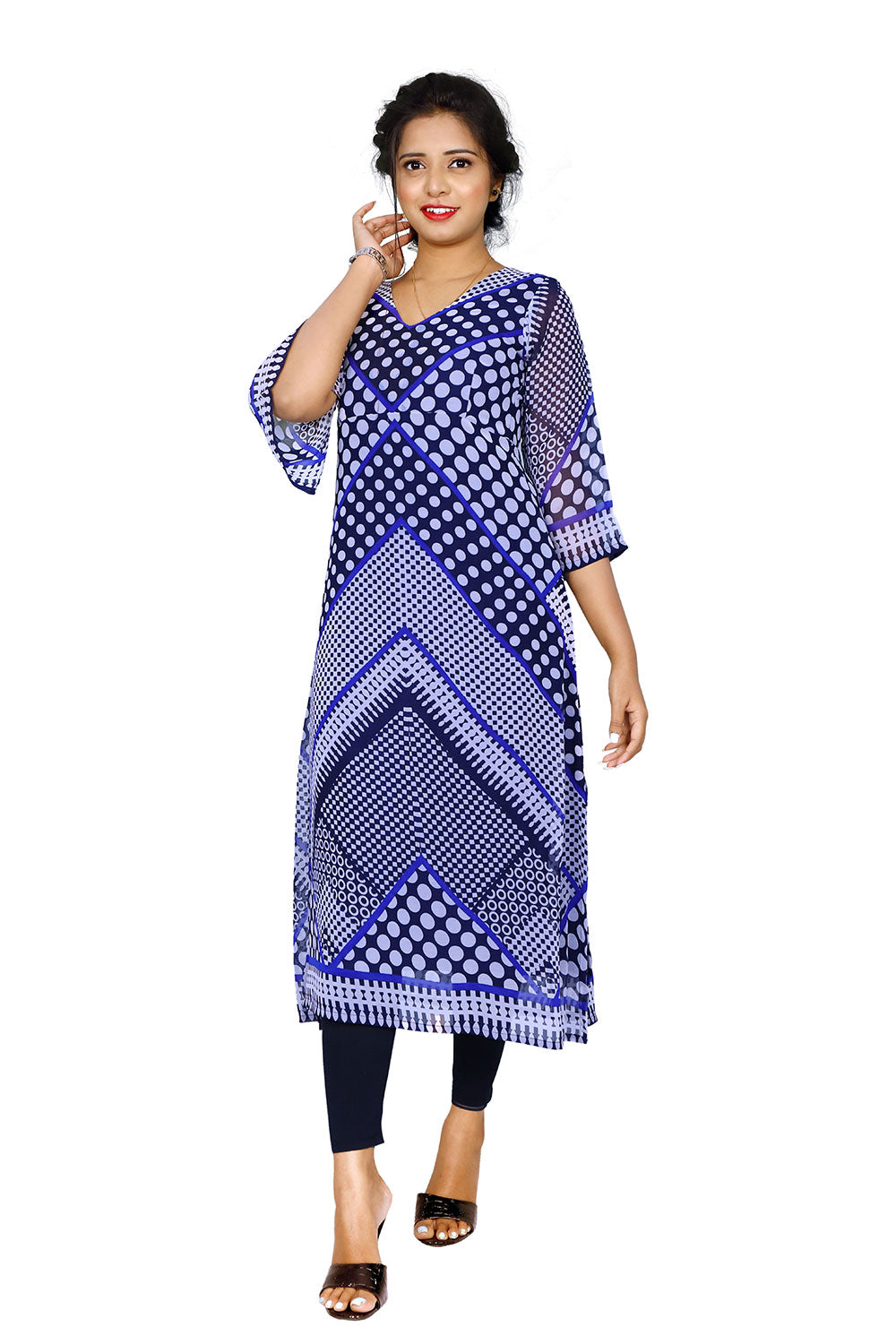Blue Tie&Die Straight Fit Kurti | S3K833