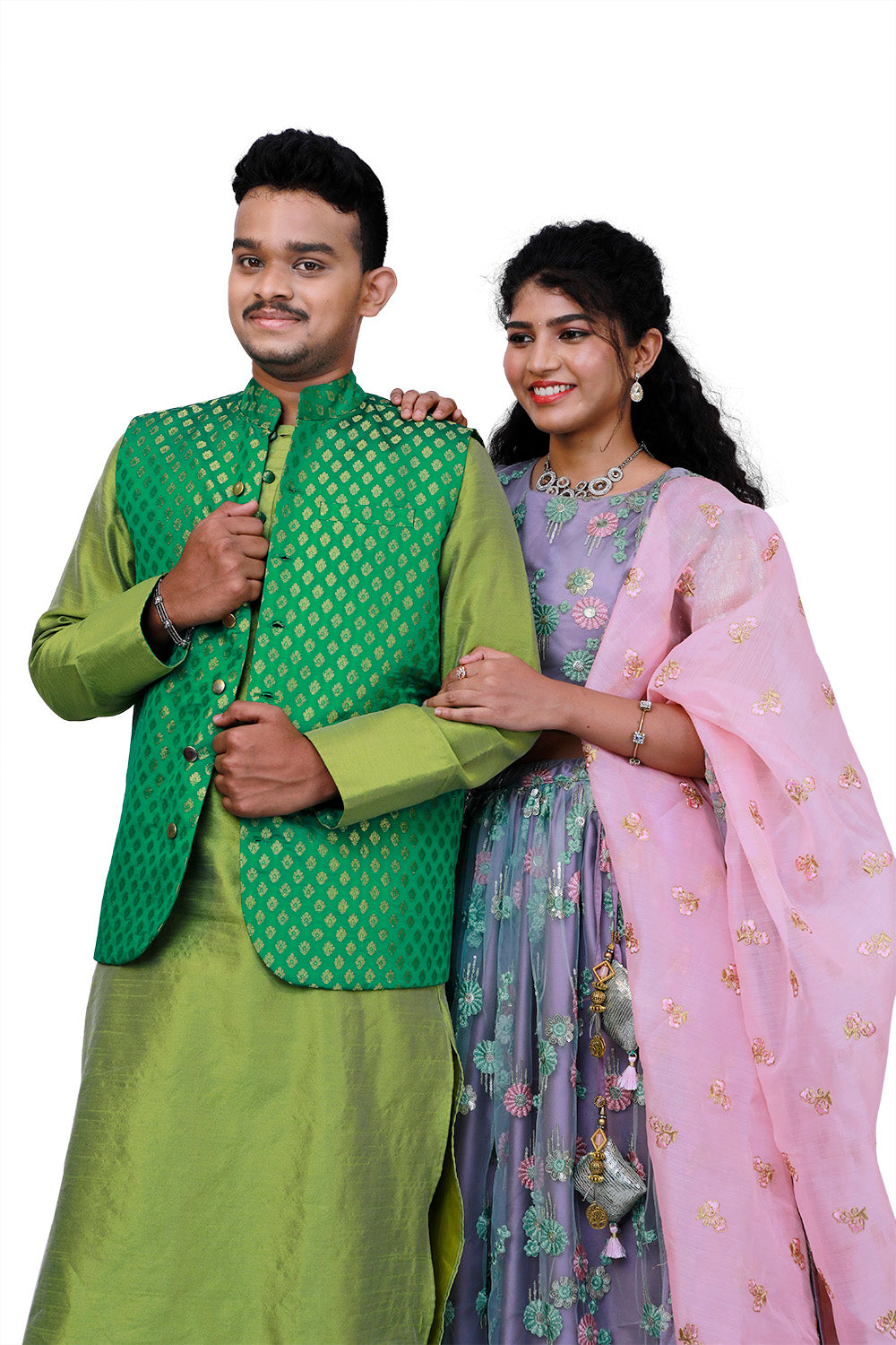 Men's Green&Gold Print Sherwani Set,Embroidery Lehenga Set Wedding Combo | S3WC2